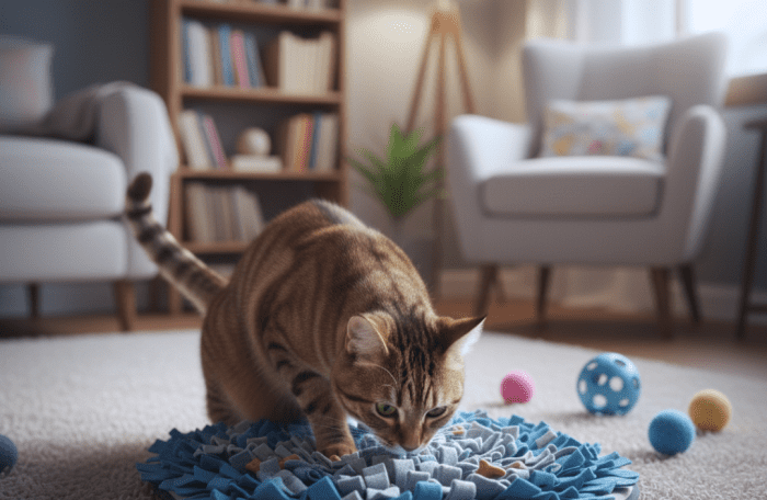 Chat sur un tapis de jeu
